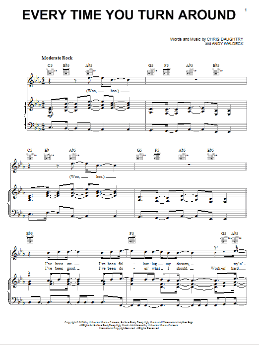 Every Time You Turn Around (Piano, Vocal & Guitar Chords (Right-Hand Melody)) von Daughtry