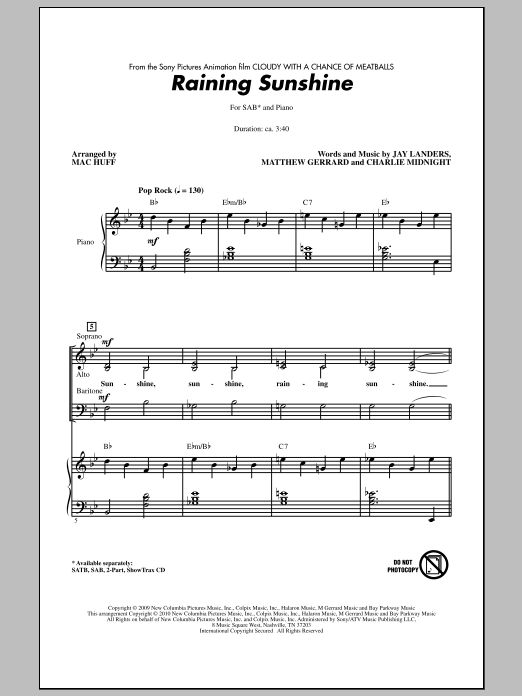 Raining Sunshine (from Cloudy With A Chance Of Meatballs) (SAB Choir) von Mac Huff