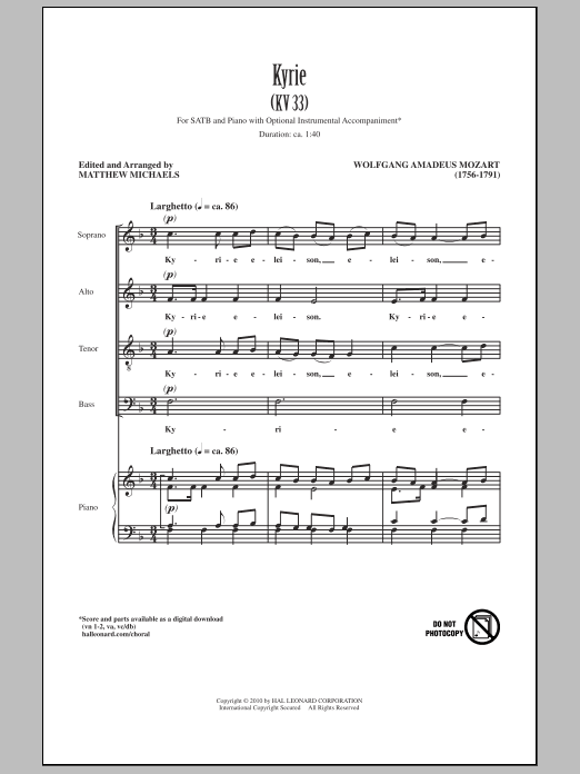 Kyrie (KV33) (SATB Choir) von Matthew Michaels