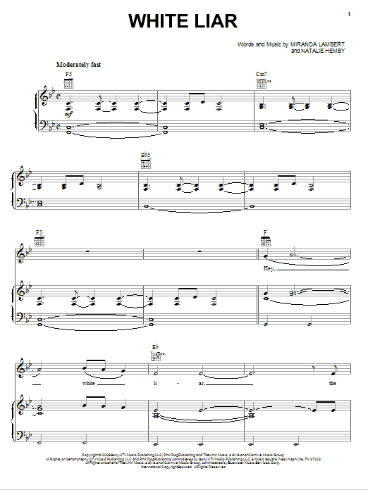 White Liar (Piano, Vocal & Guitar Chords (Right-Hand Melody)) von Miranda Lambert