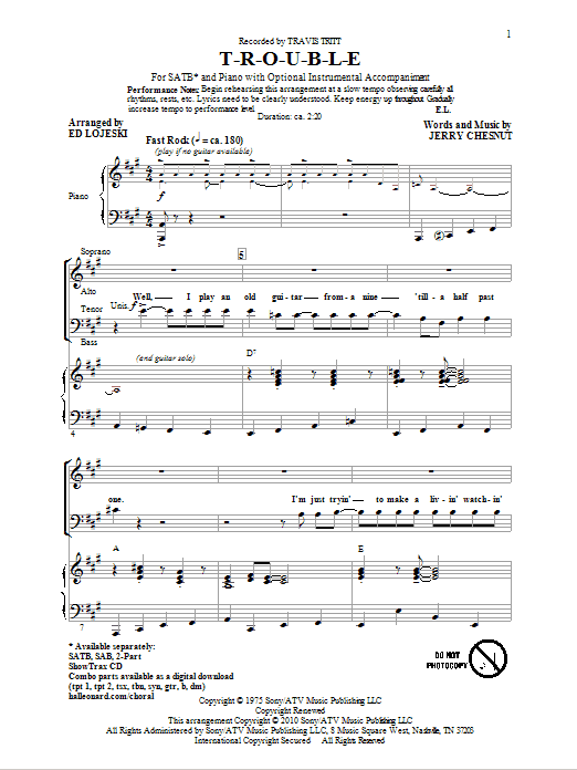T-R-O-U-B-L-E (SATB Choir) von Ed Lojeski