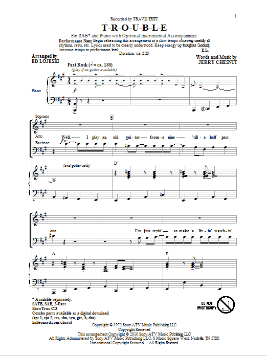T-R-O-U-B-L-E (SAB Choir) von Ed Lojeski