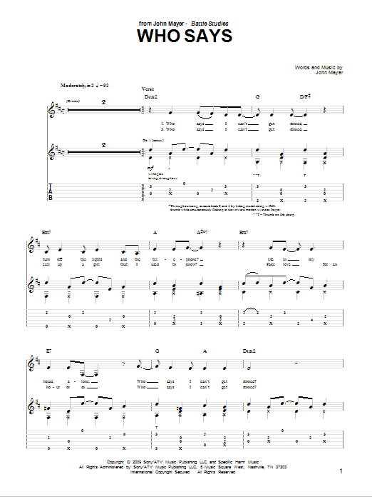 Who Says (Guitar Tab) von John Mayer