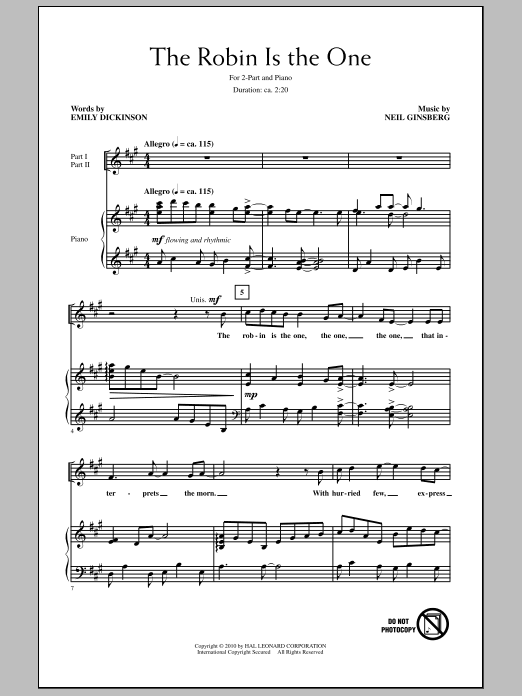 The Robin Is The One (2-Part Choir) von Neil Ginsberg