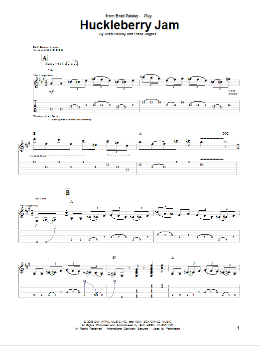 Huckleberry Jam (Guitar Tab) von Brad Paisley