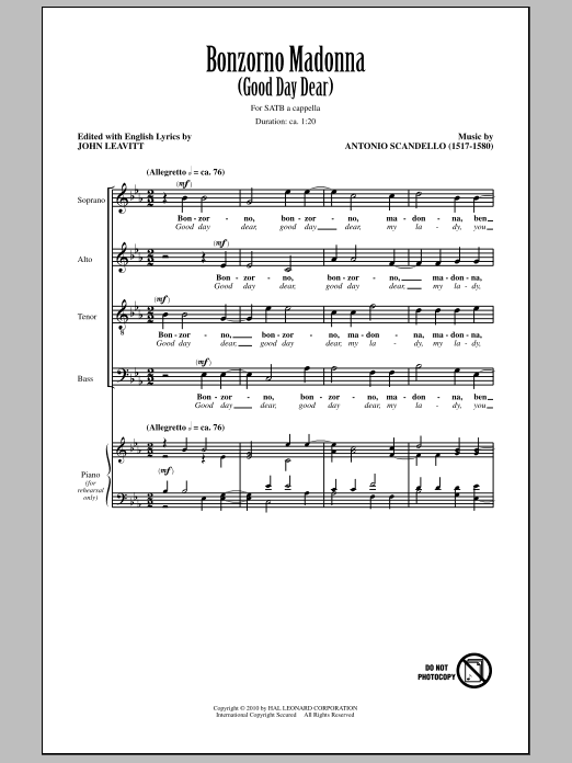 Bonzorno Madonna (Good Day Dear) (SATB Choir) von John Leavitt