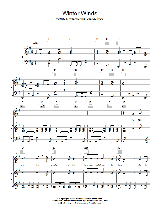 Winter Winds (Piano, Vocal & Guitar Chords) von Mumford & Sons