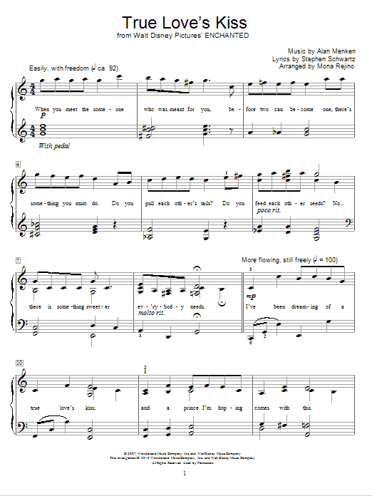 True Love's Kiss (from Enchanted) (arr. Mona Rejino) (Educational Piano) von Amy Adams