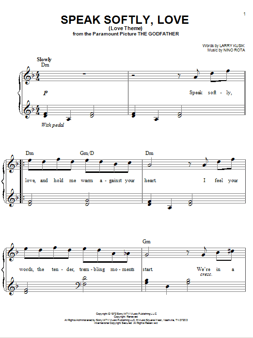 Speak Softly, Love (Love Theme) (Easy Piano) von Andy Williams