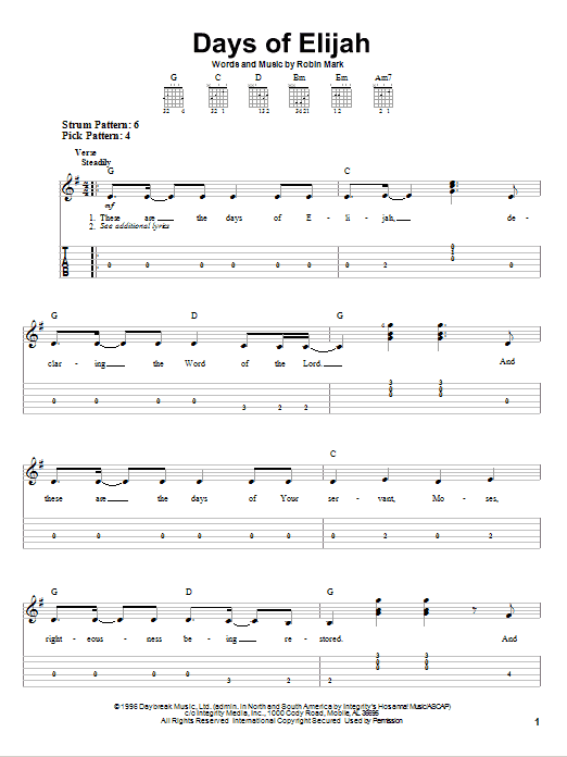 Days Of Elijah (Easy Guitar Tab) von Robin Mark