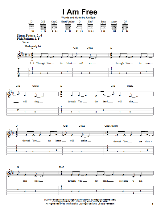 I Am Free (Easy Guitar Tab) von Jon Egan