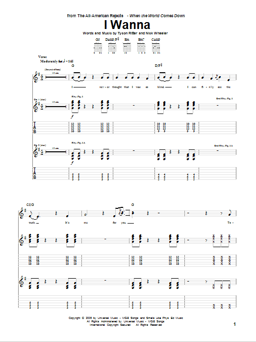 I Wanna (Guitar Tab) von The All-American Rejects