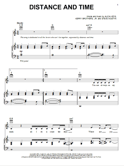 Distance And Time (Piano, Vocal & Guitar Chords (Right-Hand Melody)) von Alicia Keys