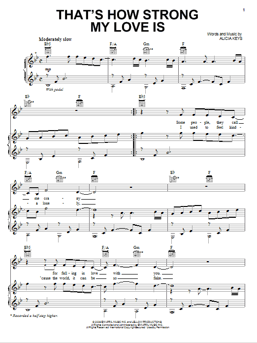 That's How Strong My Love Is (Piano, Vocal & Guitar Chords (Right-Hand Melody)) von Alicia Keys