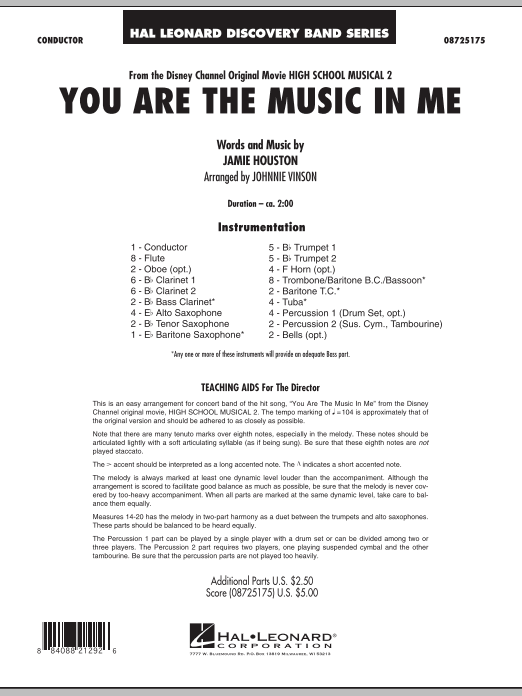 You Are The Music In Me (from High School Musical 2) - Full Score (Concert Band) von Johnnie Vinson