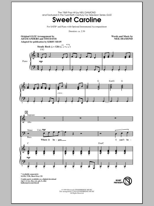 Sweet Caroline (Ed. Kirby Shaw) (SATB Choir) von Glee Cast