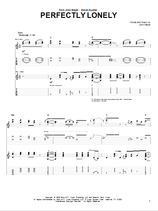 Perfectly Lonely (Guitar Tab) von John Mayer