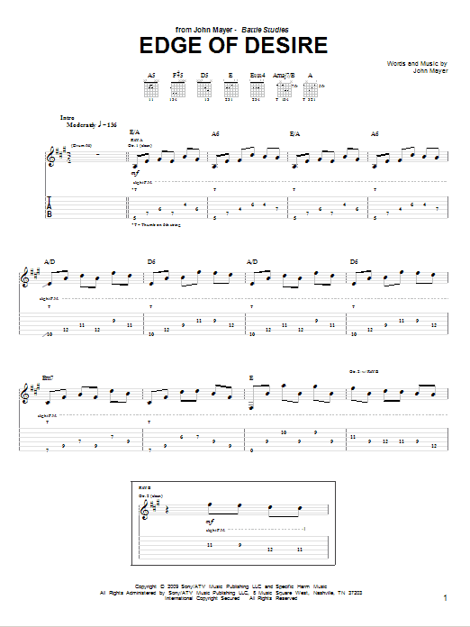 Edge Of Desire (Guitar Tab) von John Mayer