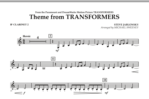 Theme From Transformers - Bb Clarinet 2 (Concert Band) von Michael Sweeney
