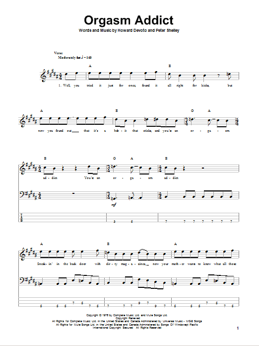 Orgasm Addict (Bass Guitar Tab) von The Buzzcocks