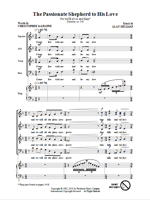 The Passionate Shepherd To His Love (SATB Choir) von Christopher Marlowe