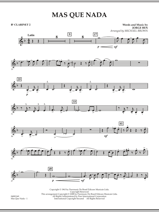 Mas Que Nada - Bb Clarinet 2 (Concert Band) von Michael Brown