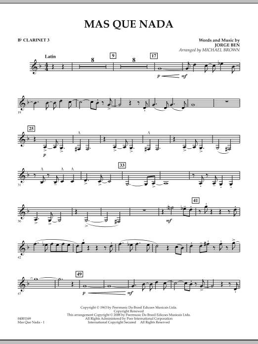 Mas Que Nada - Bb Clarinet 3 (Concert Band) von Michael Brown