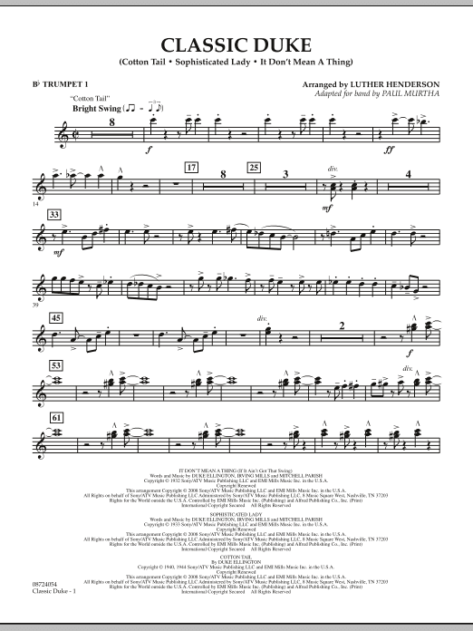 Classic Duke - Bb Trumpet 1 (Concert Band) von Paul Murtha