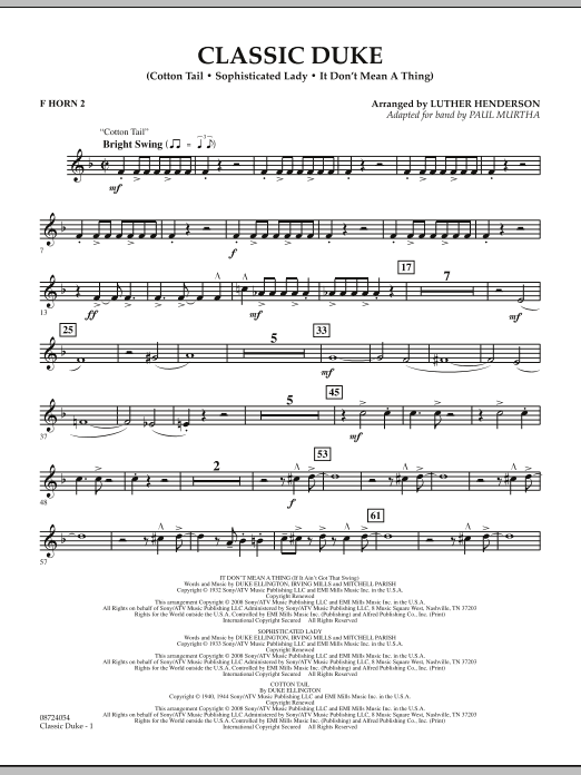 Classic Duke - F Horn 2 (Concert Band) von Paul Murtha