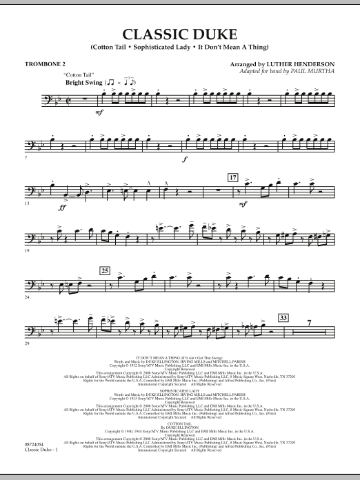 Classic Duke - Trombone 2 (Concert Band) von Paul Murtha