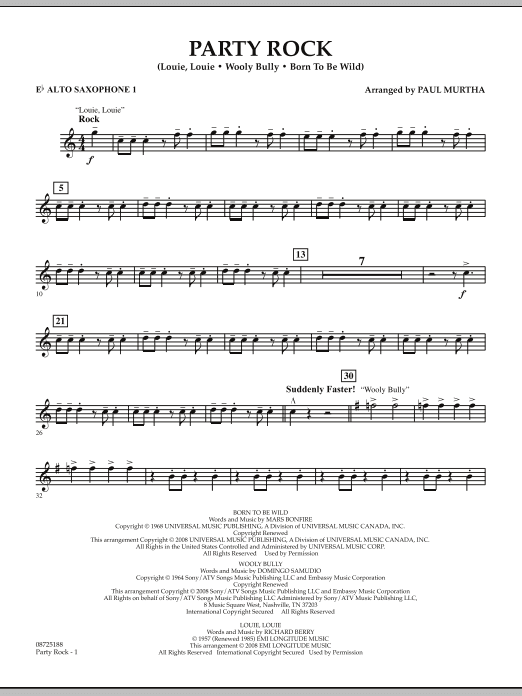 Party Rock - Eb Alto Saxophone 1 (Concert Band) von Paul Murtha