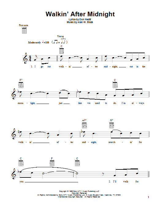 Walkin' After Midnight (Ukulele) von Patsy Cline