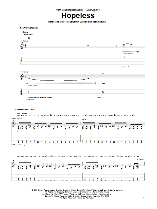 Hopeless (Guitar Tab) von Breaking Benjamin