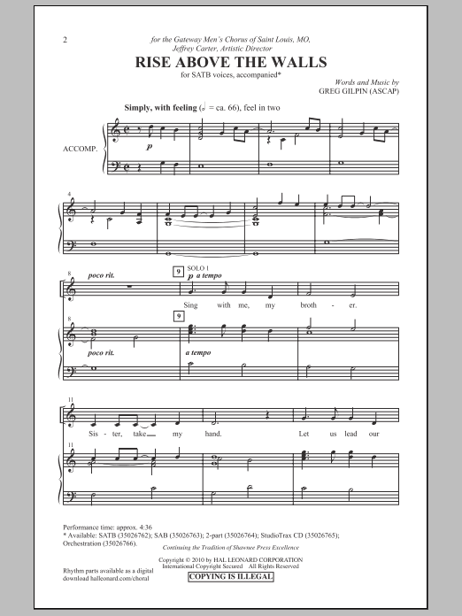 Rise Above The Walls (SATB Choir) von Greg Gilpin