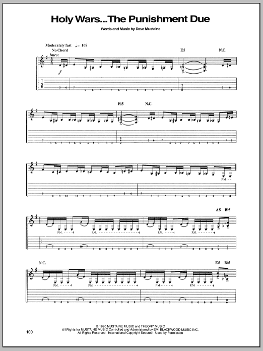 Holy Wars...The Punishment Due (Guitar Tab) von Megadeth