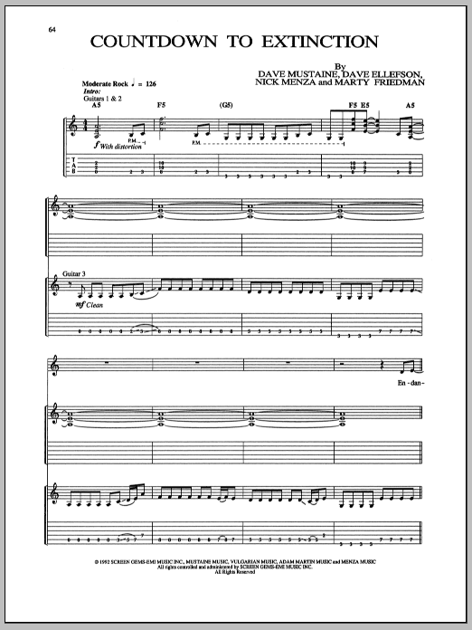 Countdown To Extinction (Guitar Tab) von Megadeth