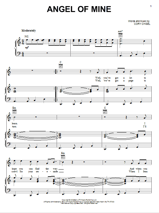 Angel Of Mine (Piano, Vocal & Guitar Chords (Right-Hand Melody)) von Cory Chisel And The Wandering Sons