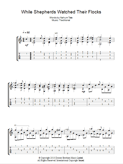 While Shepherds Watched Their Flocks (Guitar Tab) von Traditional