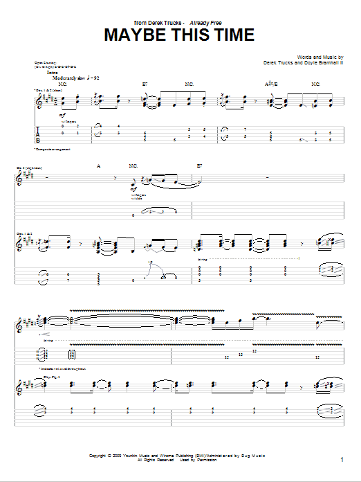 Maybe This Time (Guitar Tab) von The Derek Trucks Band