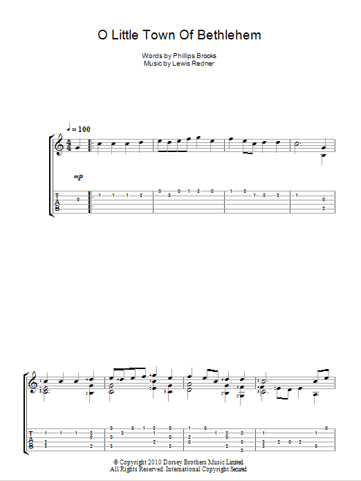 O Little Town Of Bethlehem (Guitar Tab) von Phillips Brooks