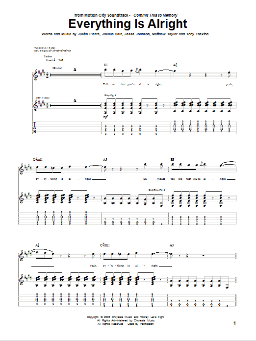 Everything Is Alright (Guitar Tab) von Motion City Soundtrack