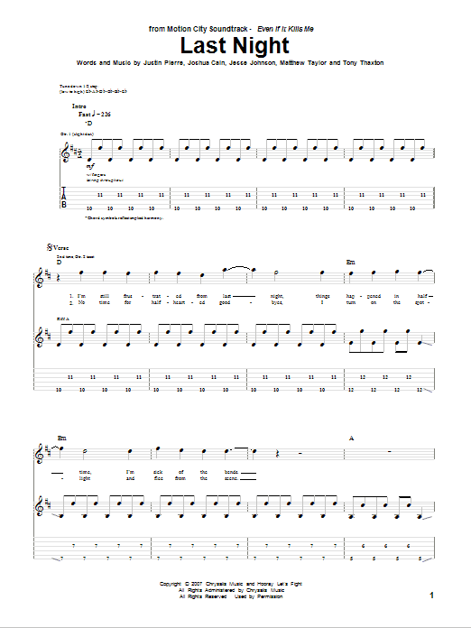 Last Night (Guitar Tab) von Motion City Soundtrack