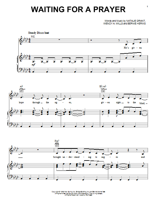 Waiting For A Prayer (Piano, Vocal & Guitar Chords (Right-Hand Melody)) von Natalie Grant