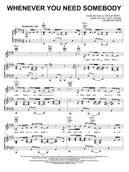 Whenever You Need Somebody (Piano, Vocal & Guitar Chords (Right-Hand Melody)) von Natalie Grant