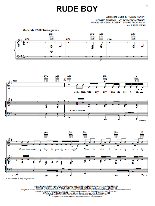 Rude Boy (Piano, Vocal & Guitar Chords (Right-Hand Melody)) von Rihanna