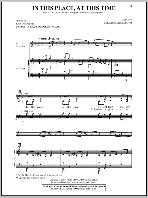 In This Place, At This Time (SATB Choir) von Lee Dengler