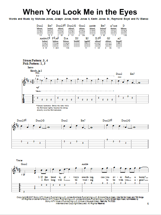 When You Look Me In The Eyes (Easy Guitar Tab) von Jonas Brothers