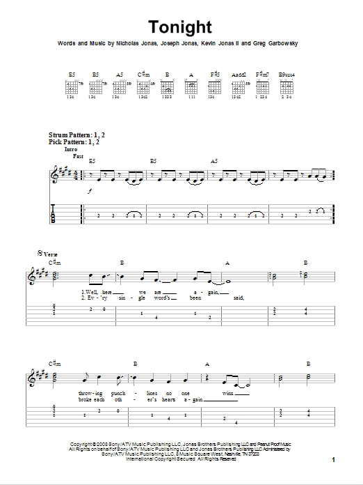 Tonight (Easy Guitar Tab) von Jonas Brothers