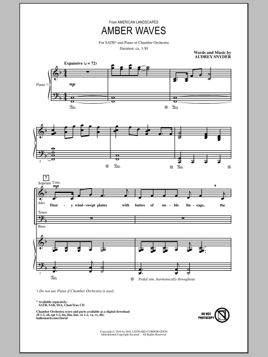 Amber Waves (SATB Choir) von Audrey Snyder