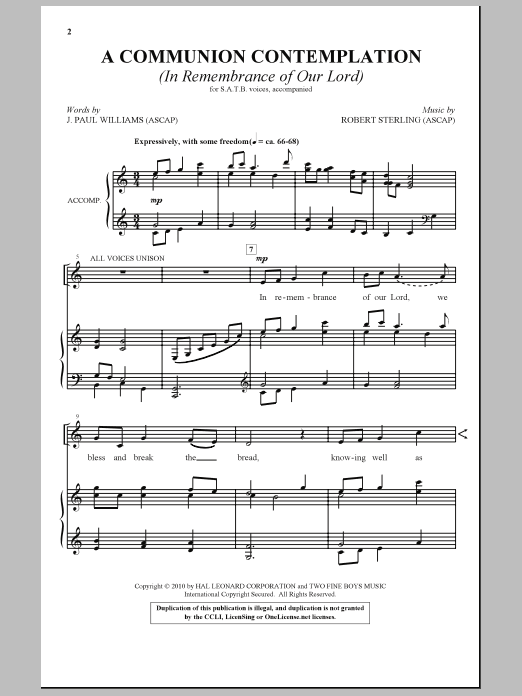 A Communion Contemplation (In Remembrance Of Our Lord) (SATB Choir) von J. Paul Williams